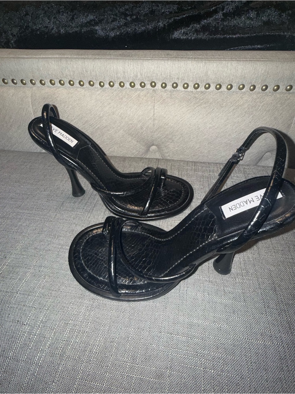 Steve Madden Black Croc-Embossed Slingback Heels - Picture 1 of 2
